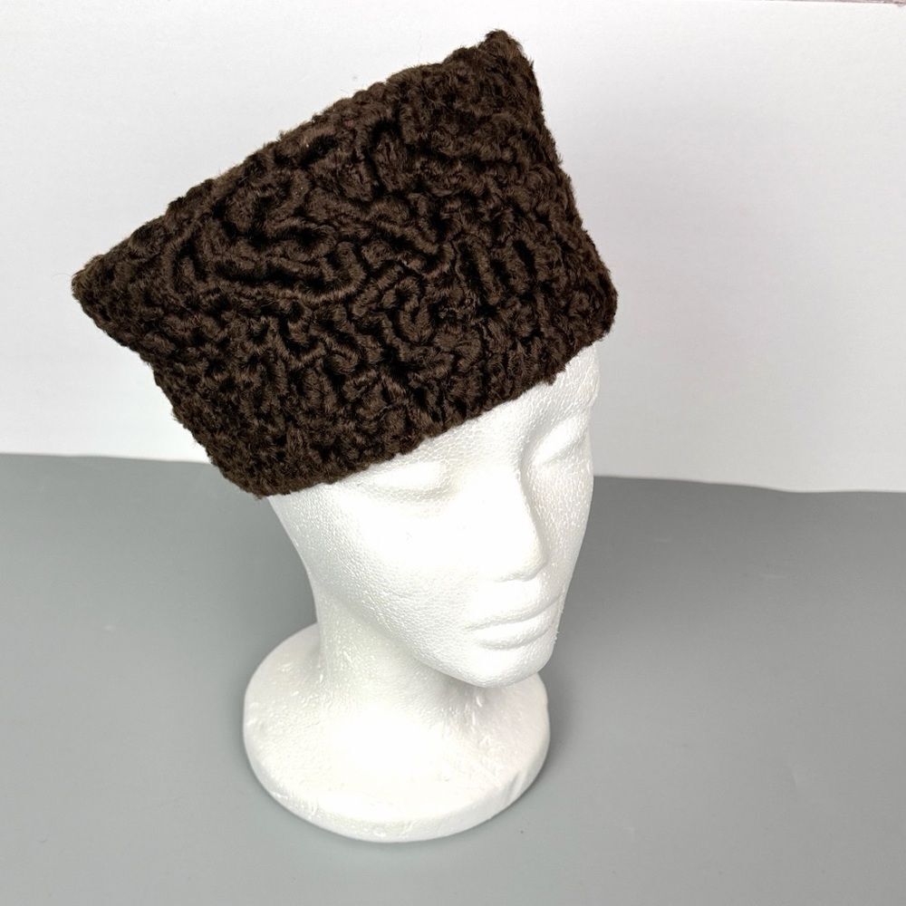 Vintage Brown Curly Lamb Hat Karakul Fur Union Made USA